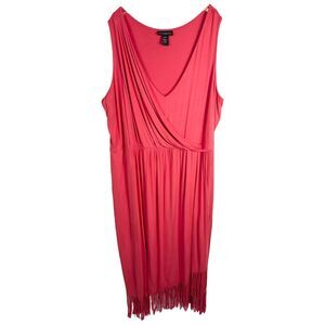 Lane Bryant Plus Size 26 28 Maxi Dress Red Fringe Hem Sleeveless Stretch 297‎